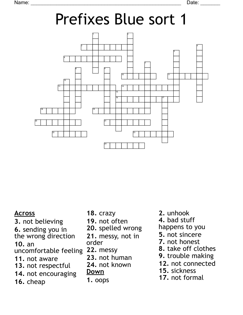 Prefixes Blue sort 1 Crossword