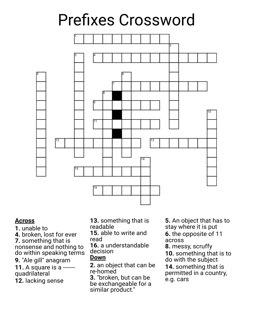 Prefixes Crossword