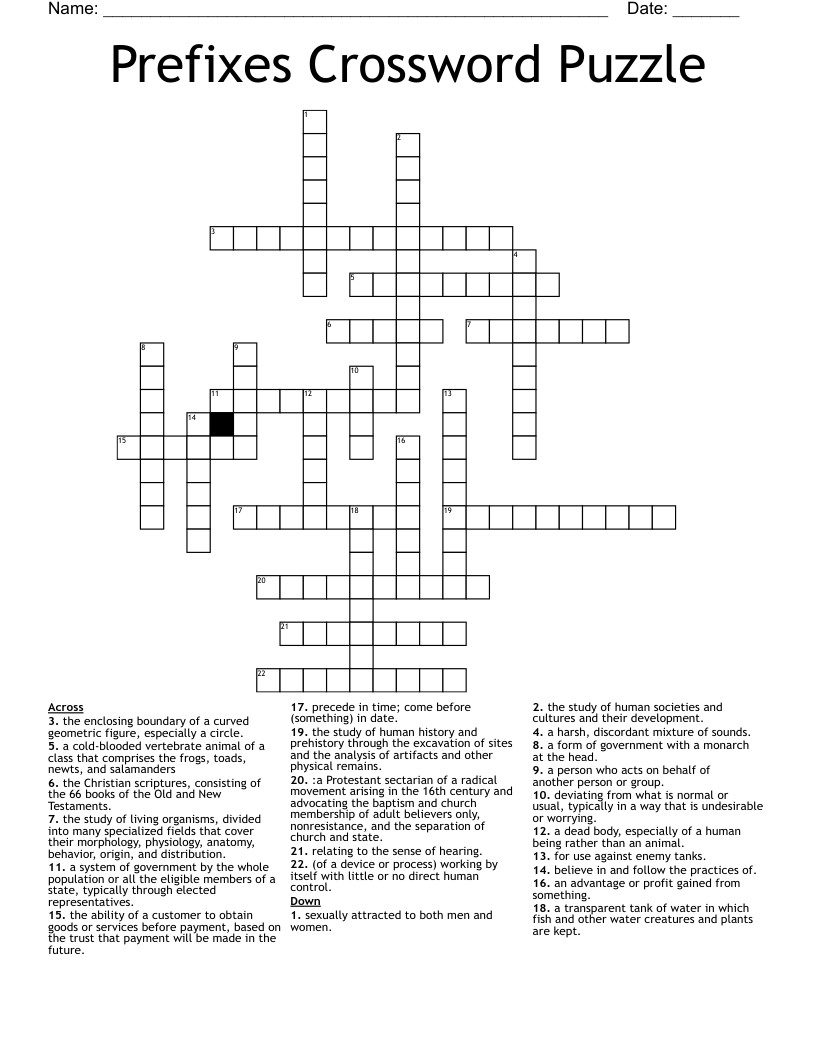 Prefixes Crossword Puzzle
