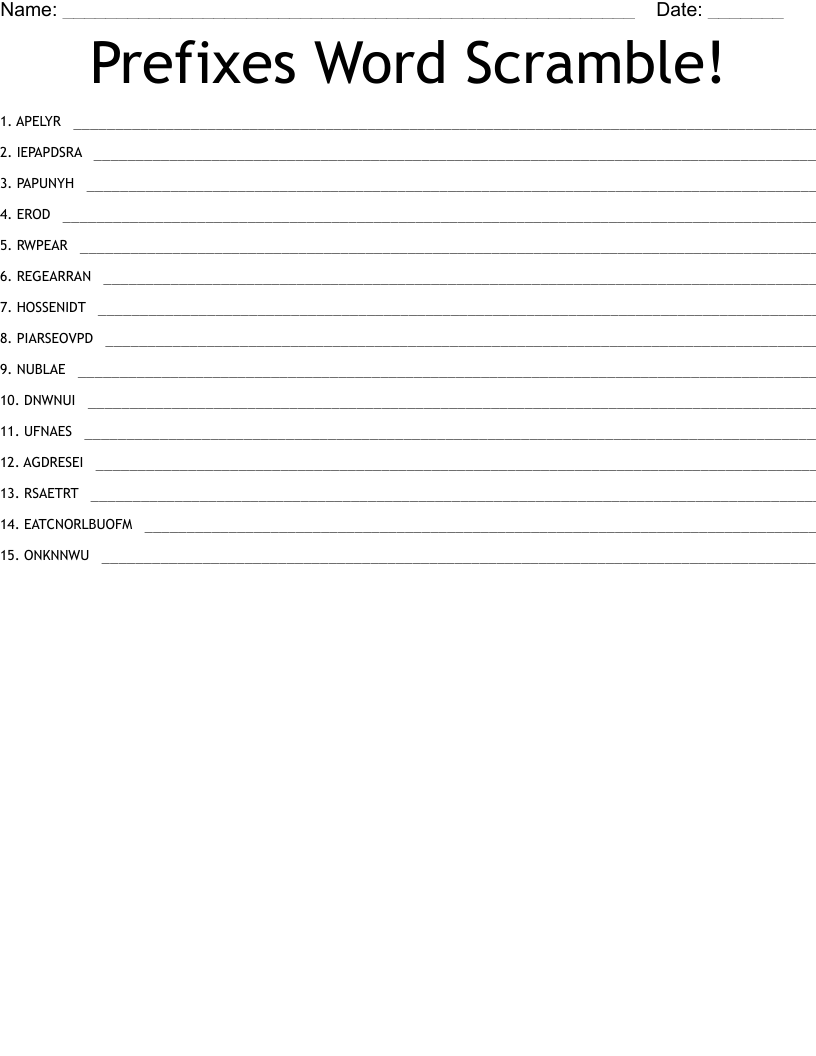 Prefixes Word Scramble!