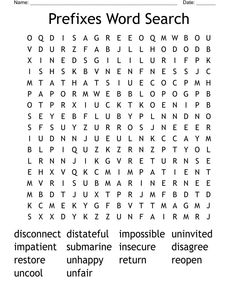 Prefixes Word Search