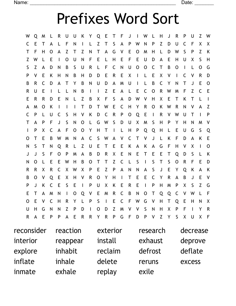 Prefixes Word Sort Word Search