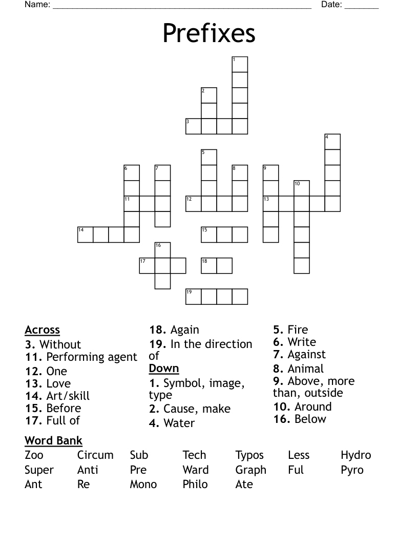 Prefixes  Crossword