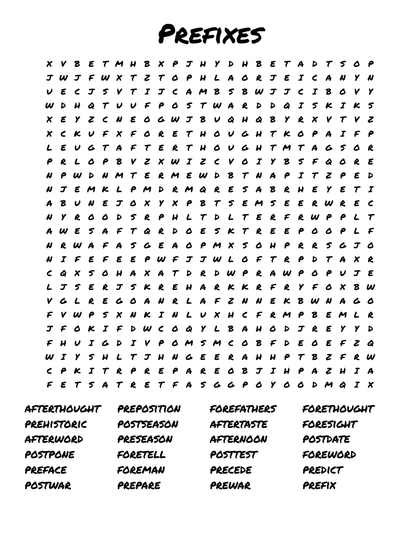 Prefixes  Word Search