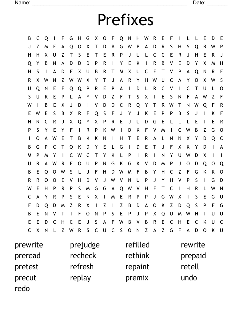 Prefixes  Word Search