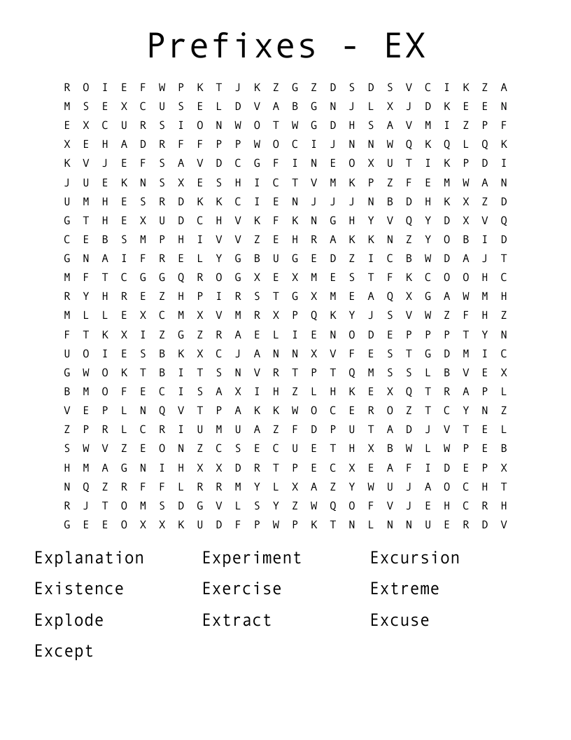 Prefixes - EX Word Search