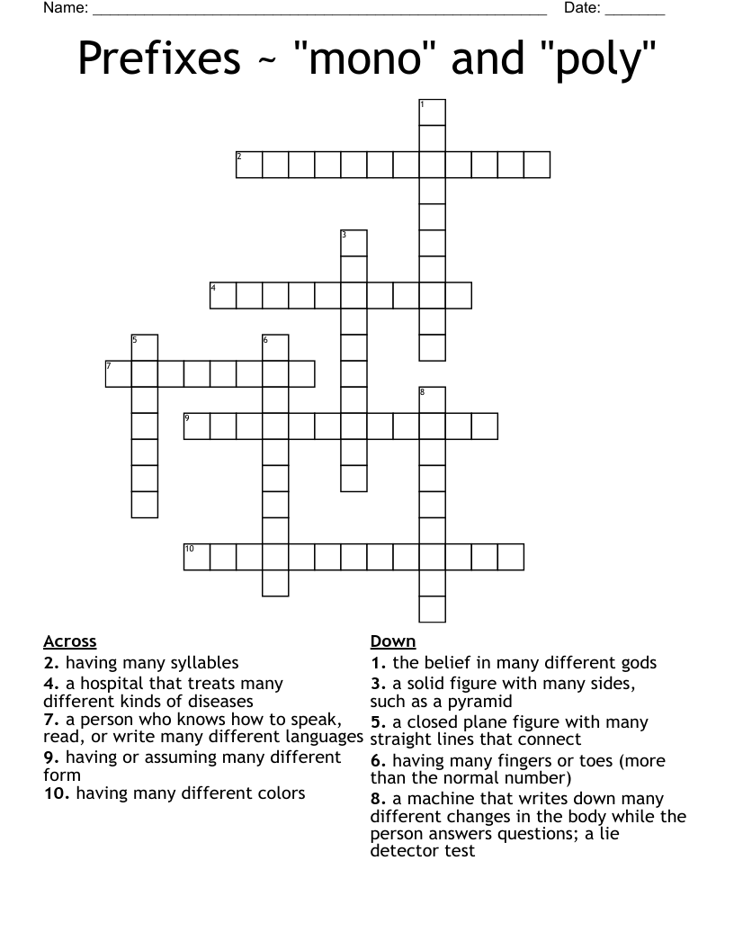 Prefixes ~ "mono" and "poly" Crossword