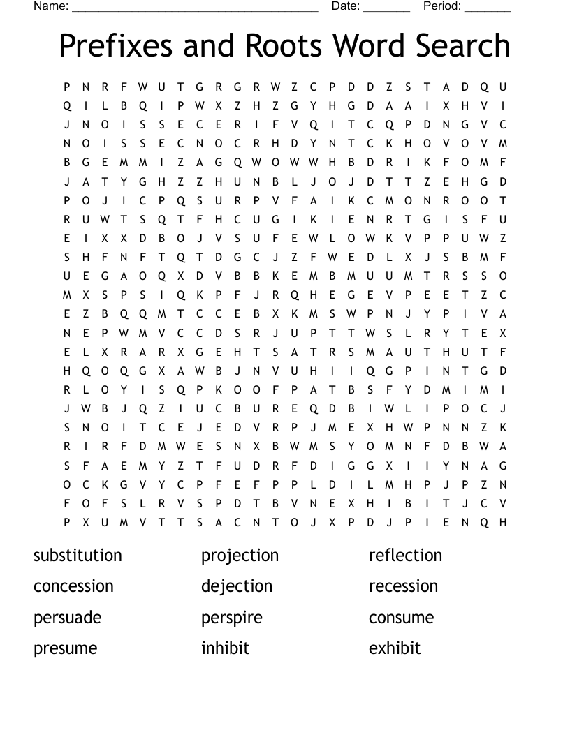 Prefixes and Roots Word Search