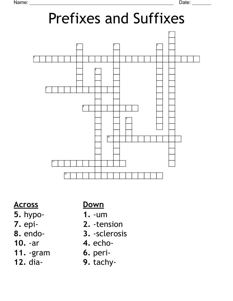 Prefixes and Suffixes Crossword