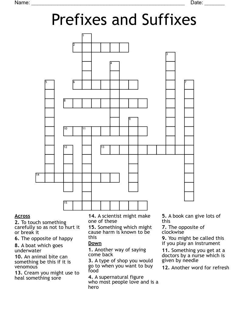 Prefixes and Suffixes Crossword