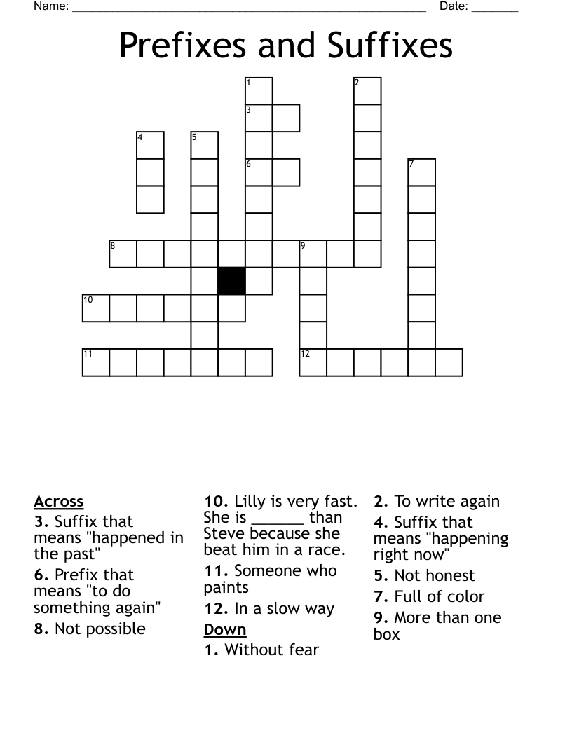 Prefixes and Suffixes Crossword