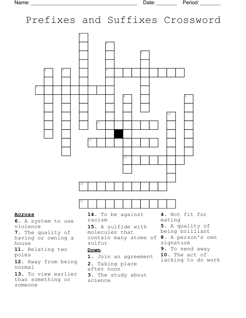 Prefixes and Suffixes Crossword