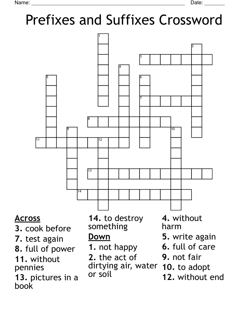 Prefixes and Suffixes Crossword