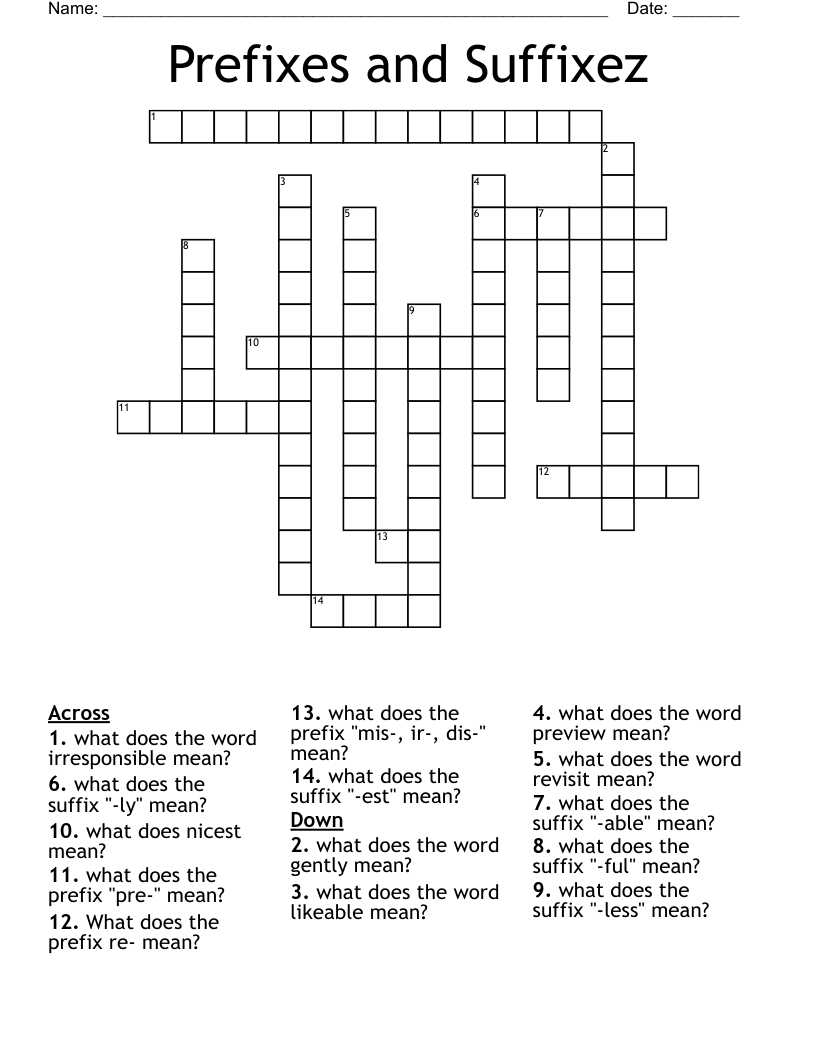 Prefixes and Suffixez Crossword