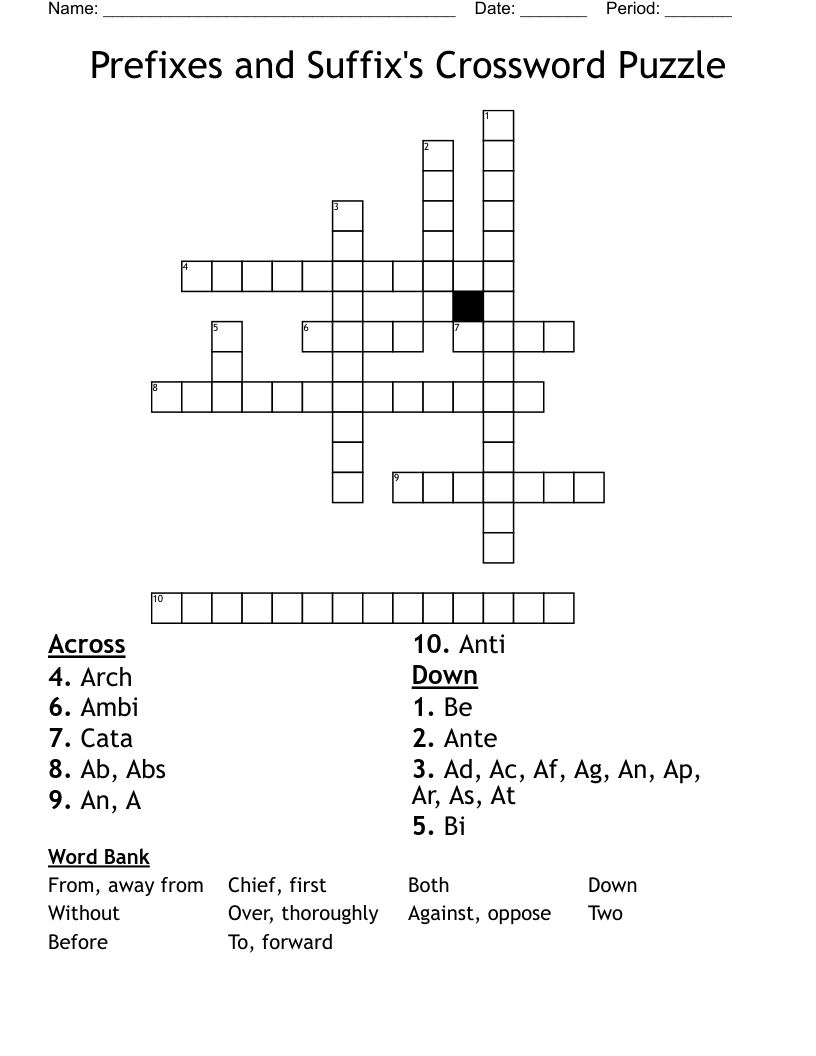 Prefixes and Suffix's Crossword Puzzle 