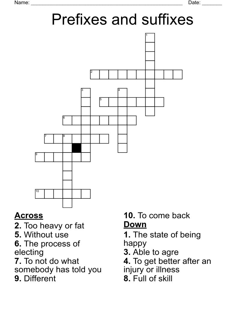 Prefixes and suffixes Crossword