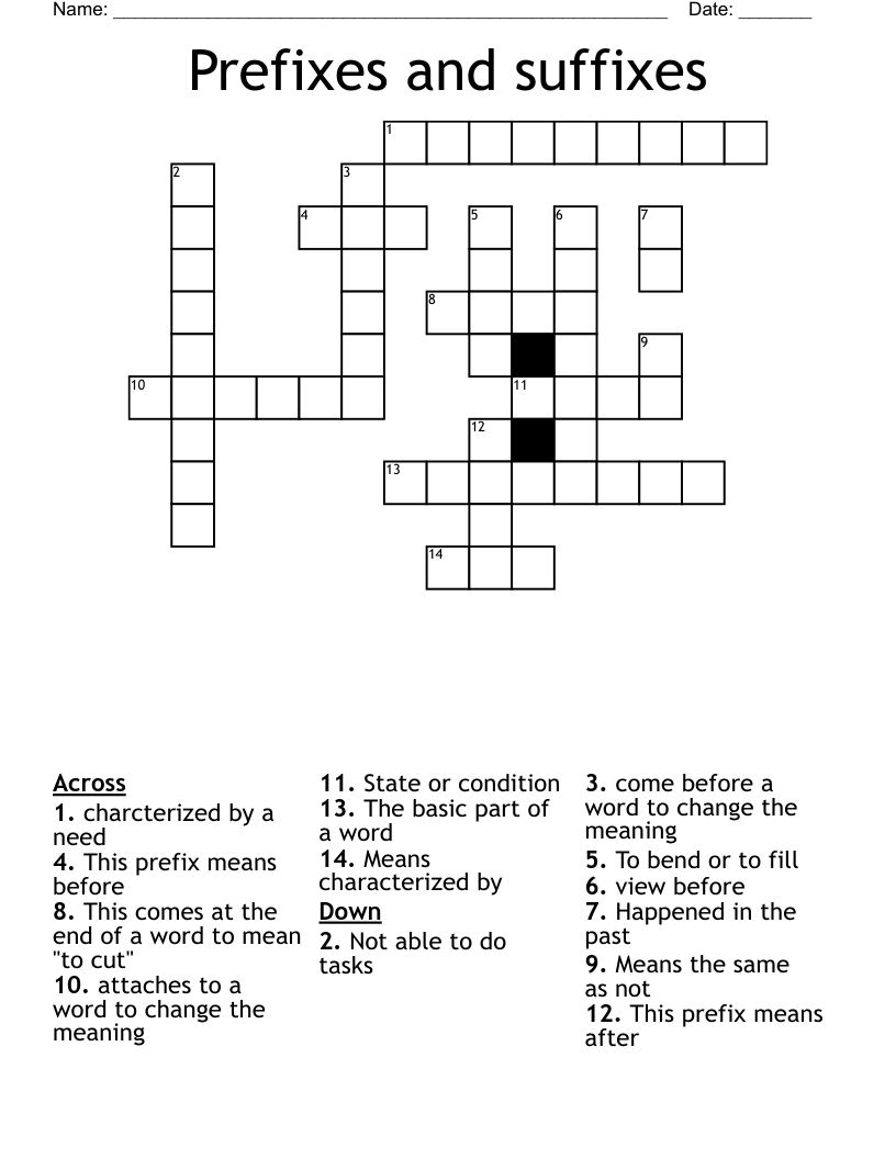 Prefixes and suffixes  Crossword