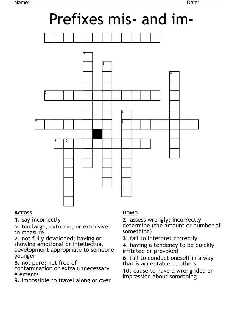 Prefixes mis- and im- Crossword