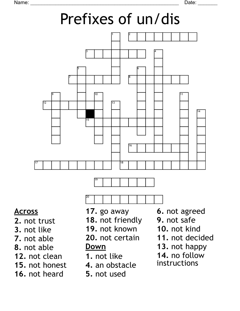 Prefixes of un/dis Crossword