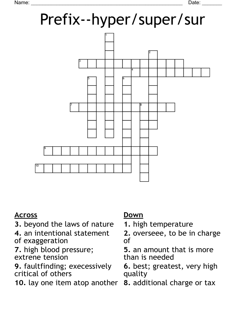 Prefix--hyper/super/sur Crossword