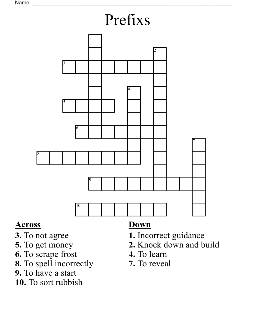 Prefixs Crossword