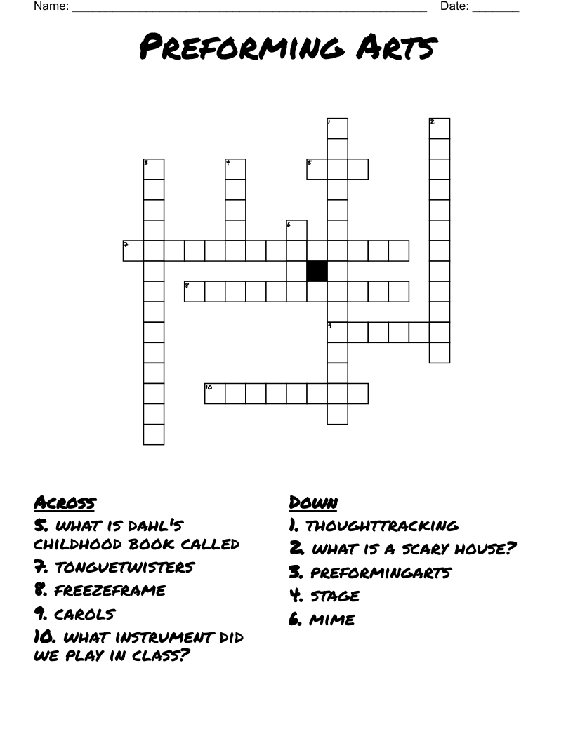 Preforming Arts Crossword
