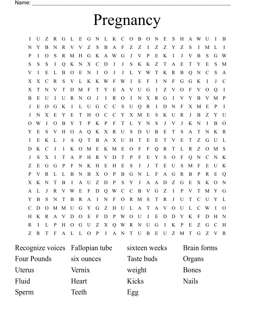 Pregnancy Word Search