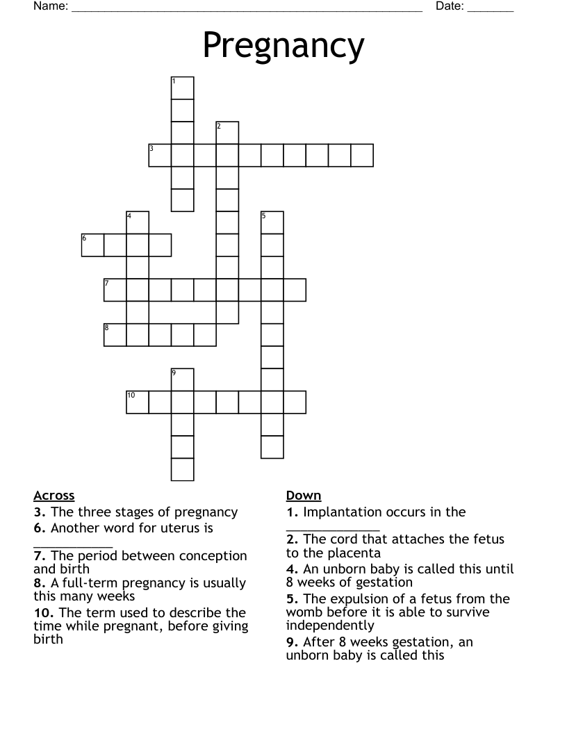 Pregnancy Crossword