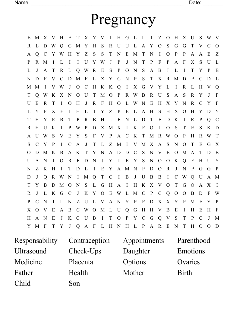 Pregnancy Word Search