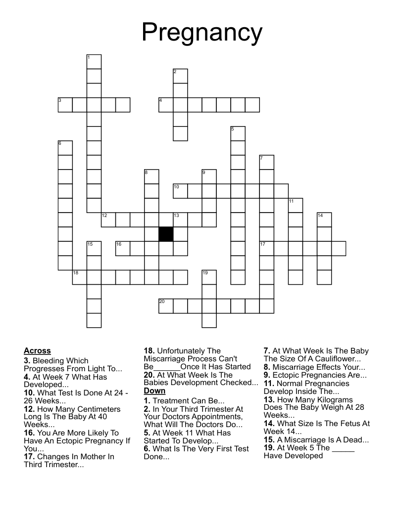 Pregnancy Crossword
