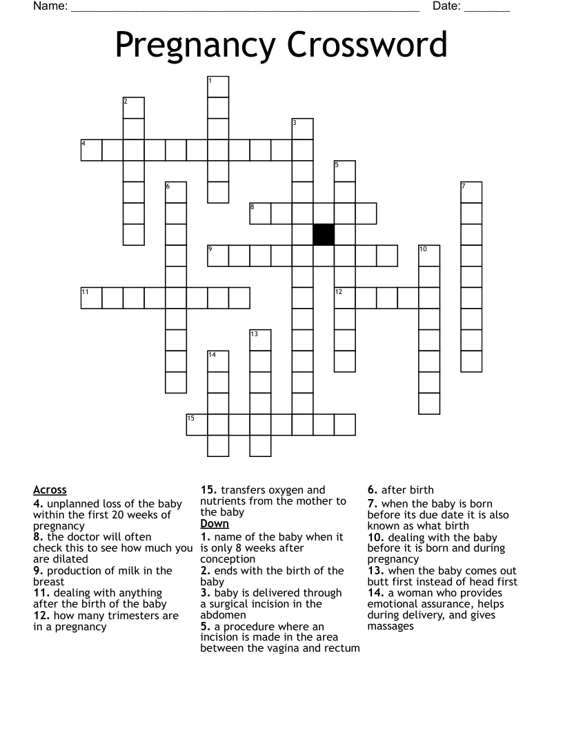 Pregnancy Crossword