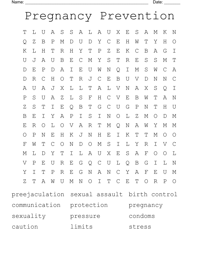 Pregnancy Prevention Word Search