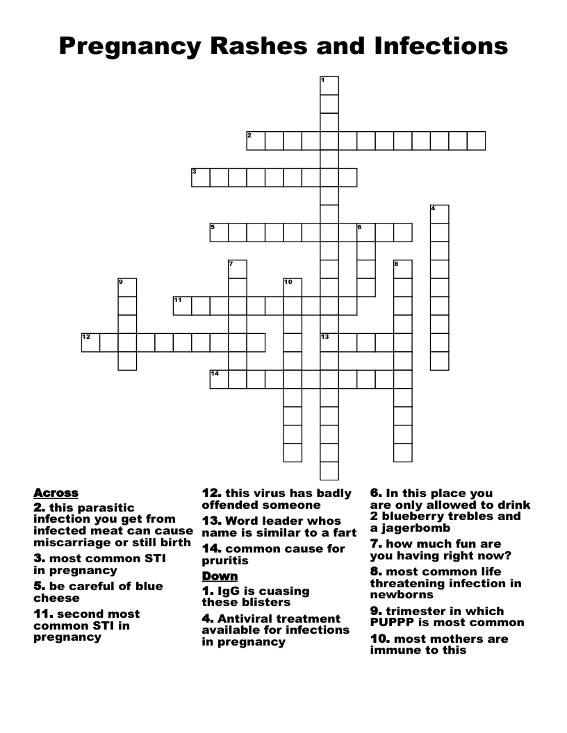 Pregnancy Rashes and Infections Crossword