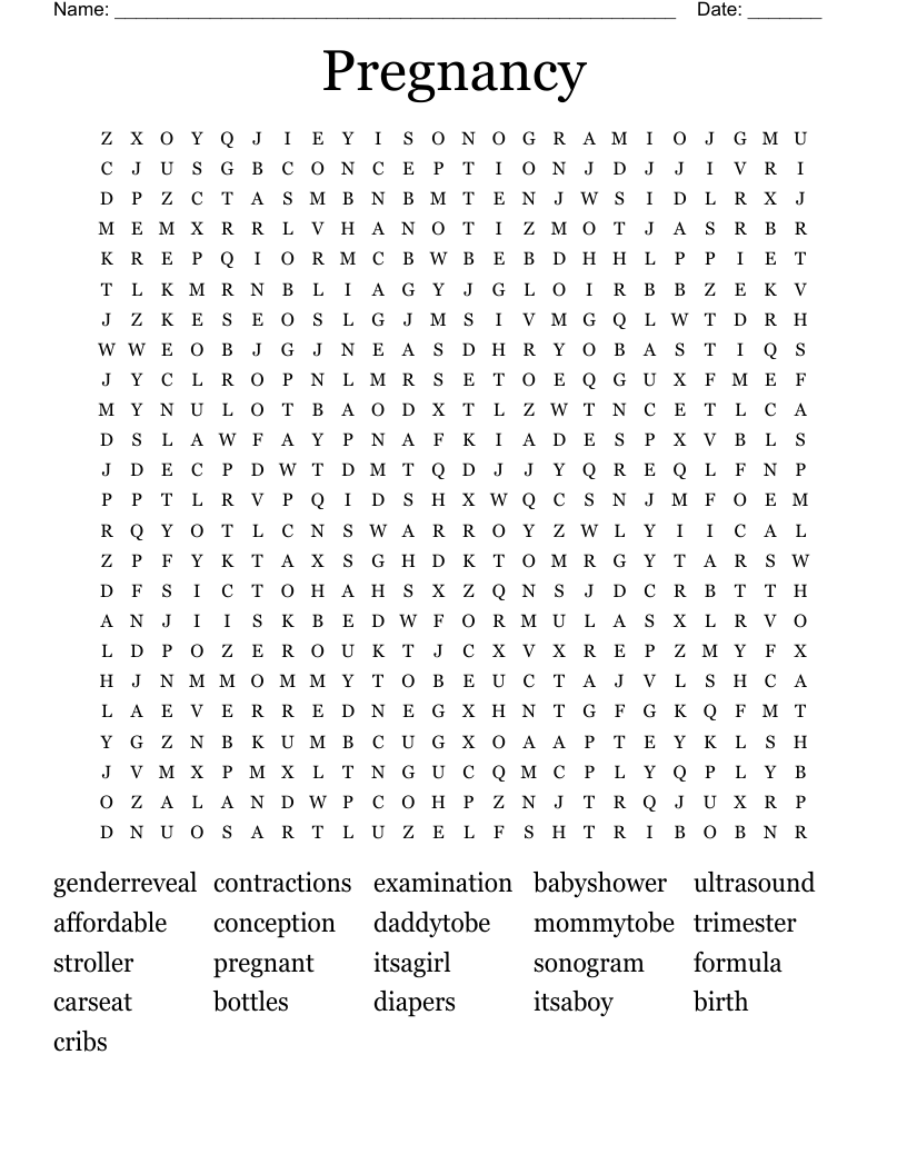 Pregnancy  Word Search
