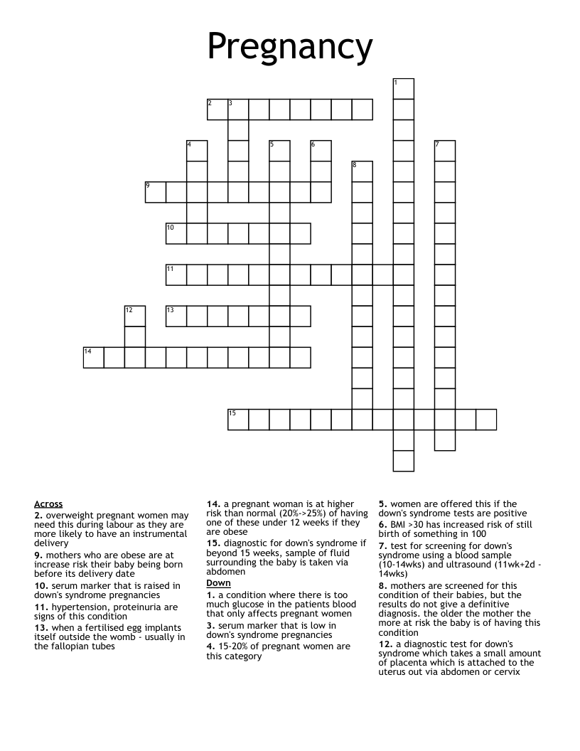 Pregnancy  Crossword