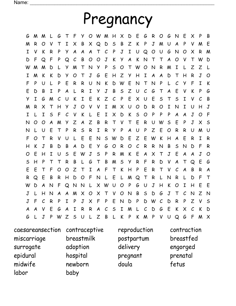 Pregnancy  Word Search