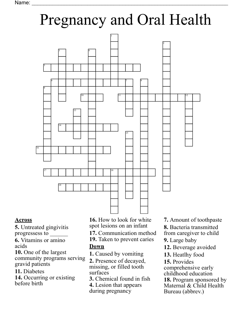 Pregnancy and Oral Health Crossword