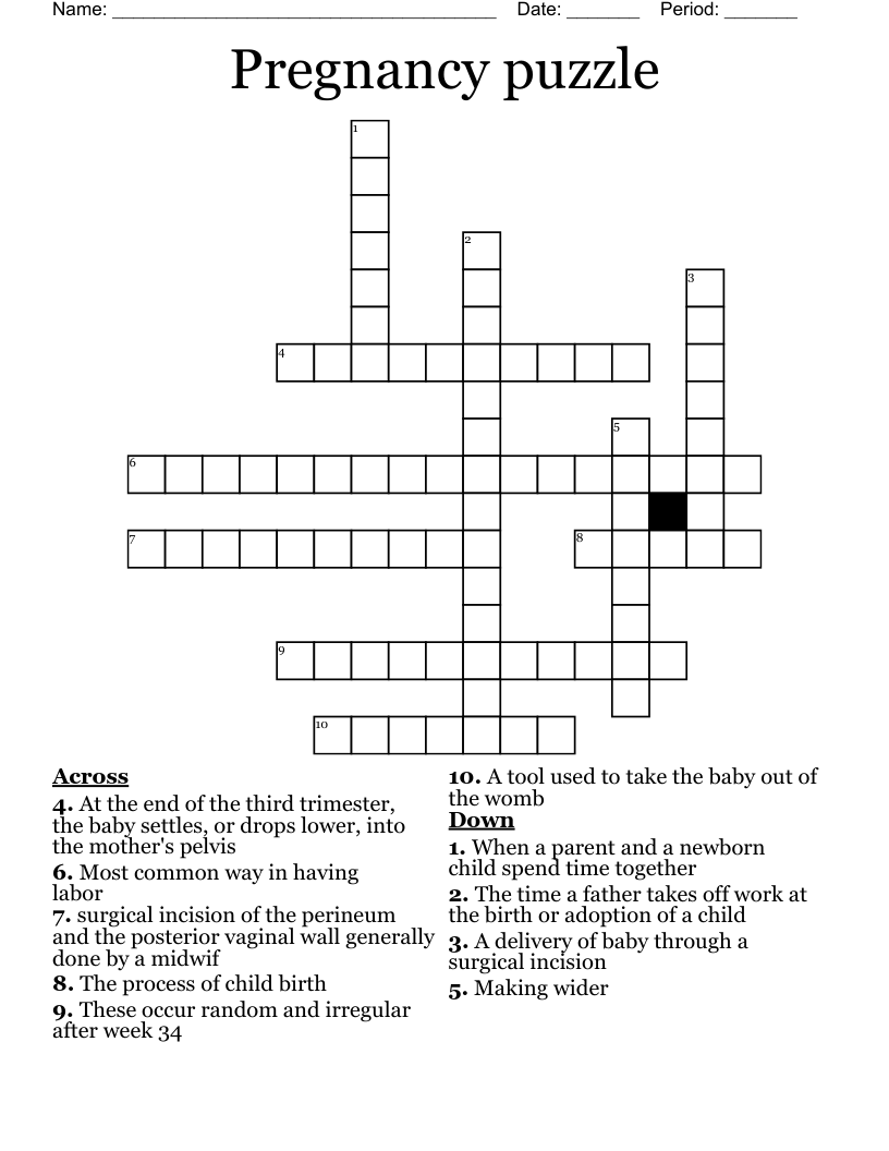 Pregnancy puzzle  Crossword