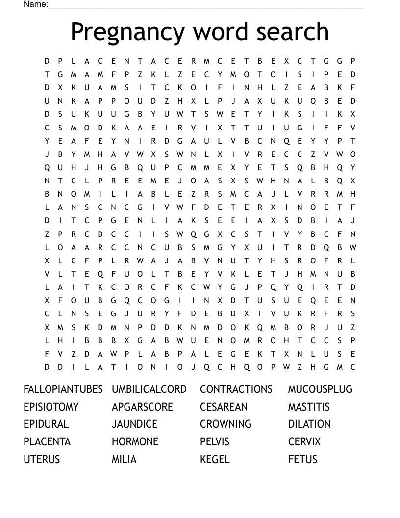 Pregnancy word search 