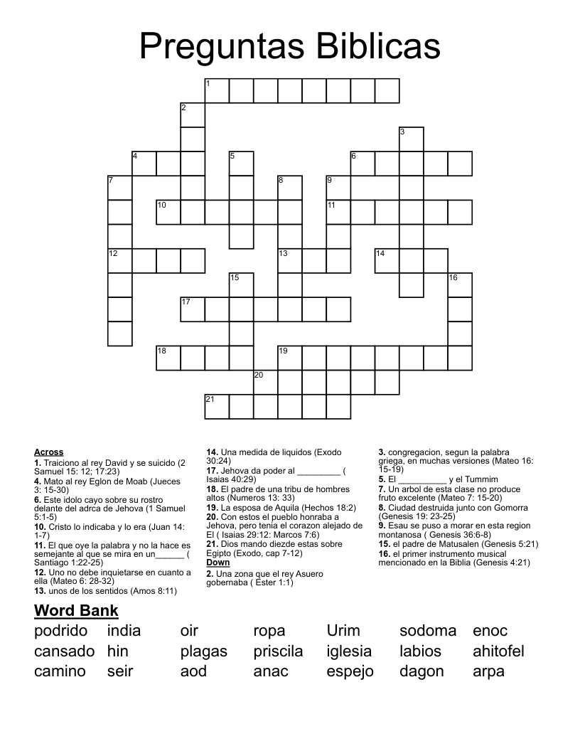 Preguntas Biblicas Crossword