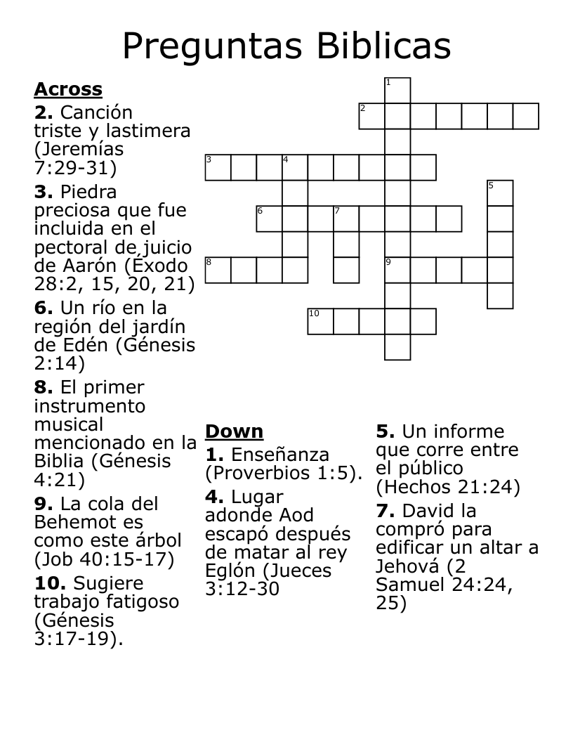 Preguntas Biblicas Crossword