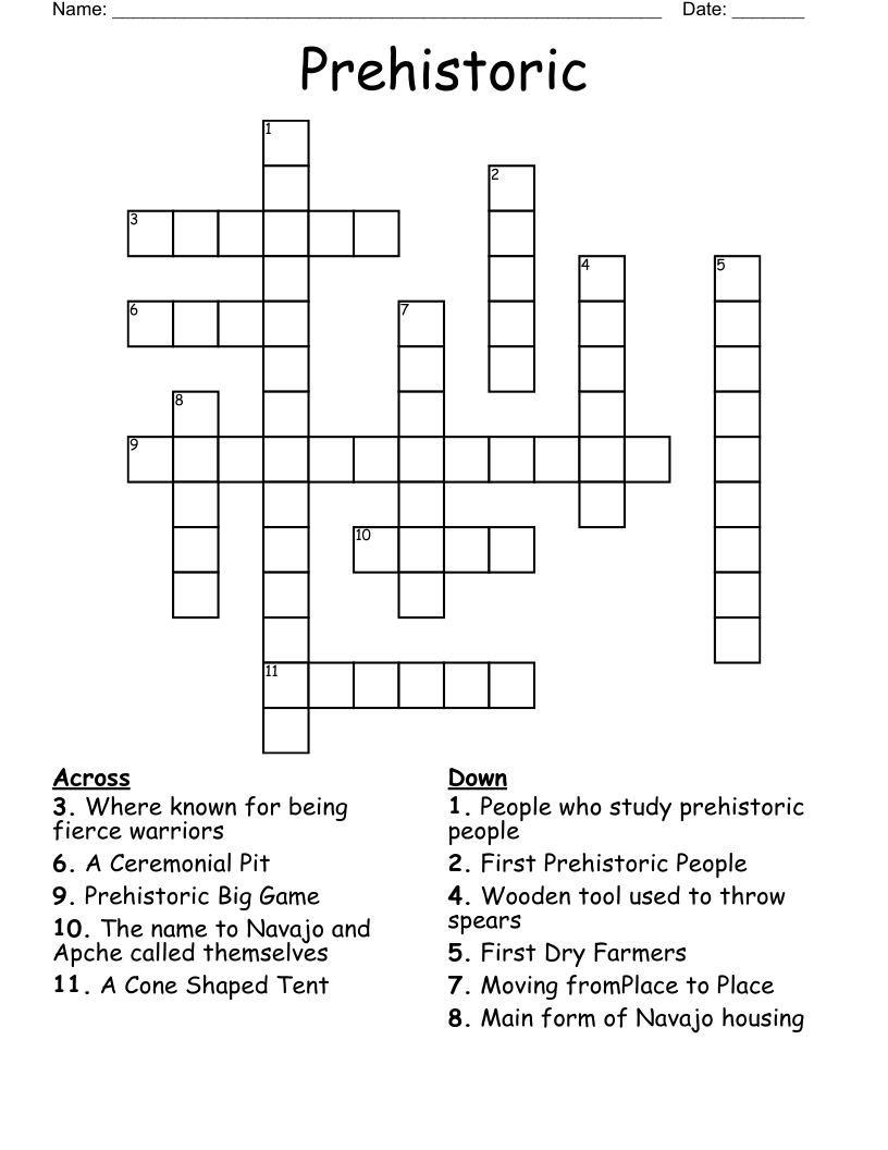Prehistoric Crossword
