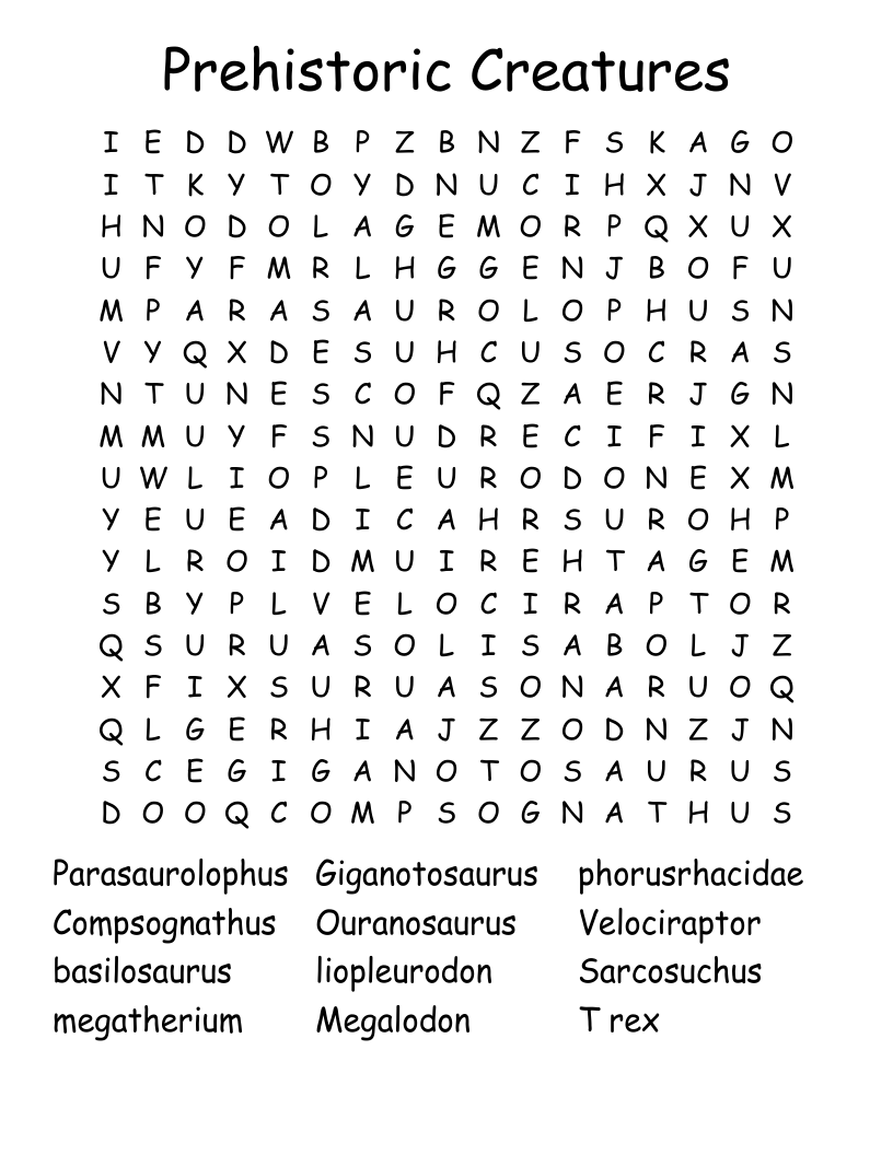 Prehistoric Creatures Word Search