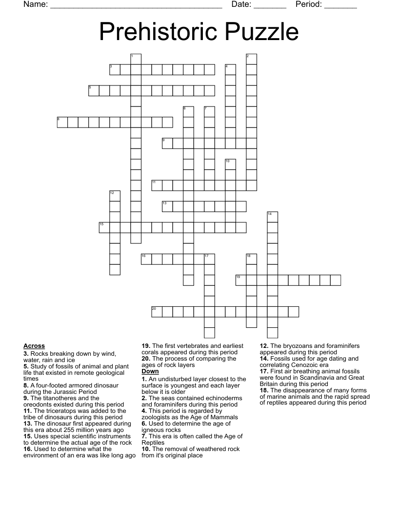 Prehistoric Puzzle Crossword