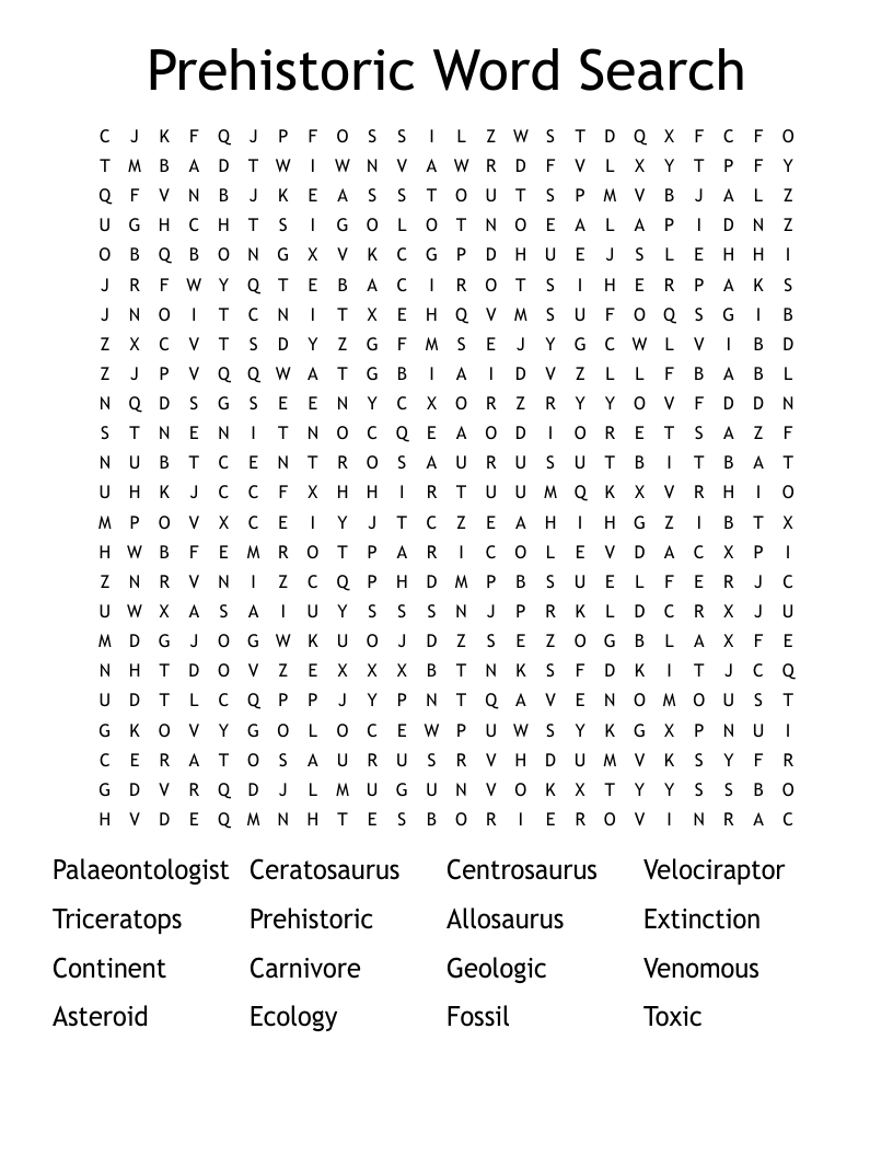 Prehistoric Word Search