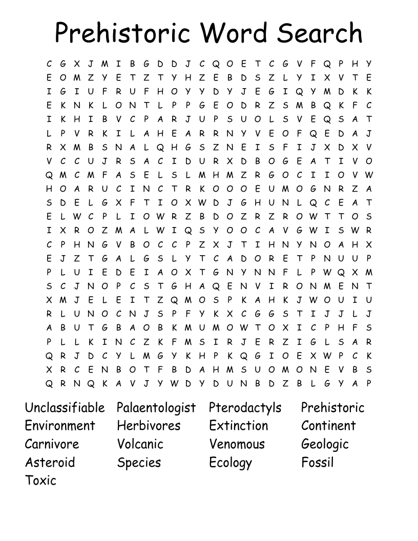 Prehistoric Word Search