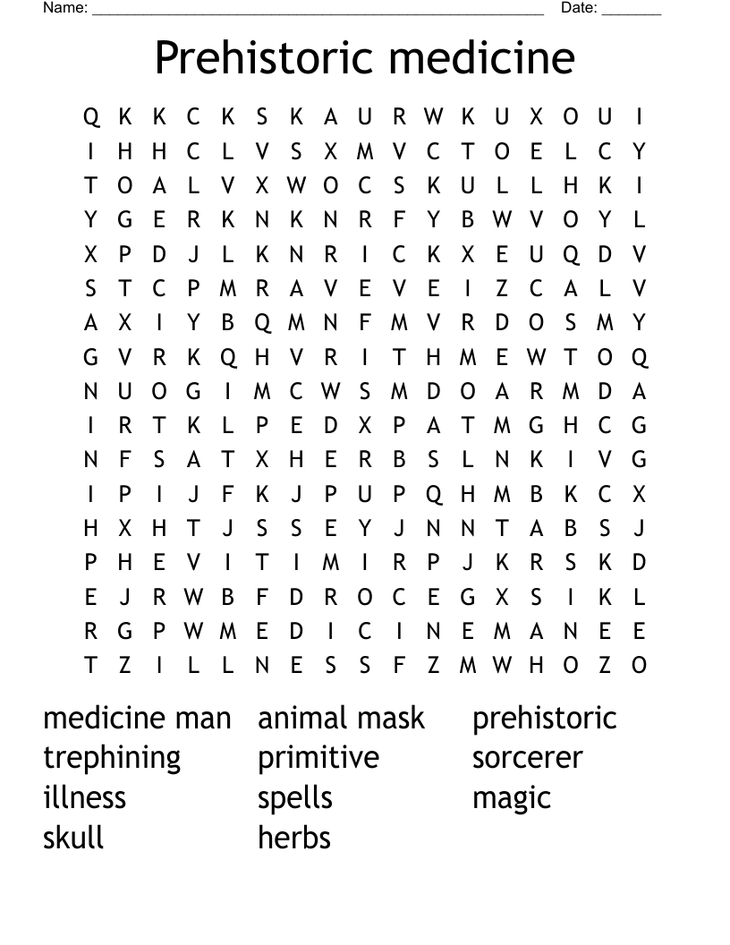 Prehistoric medicine Word Search