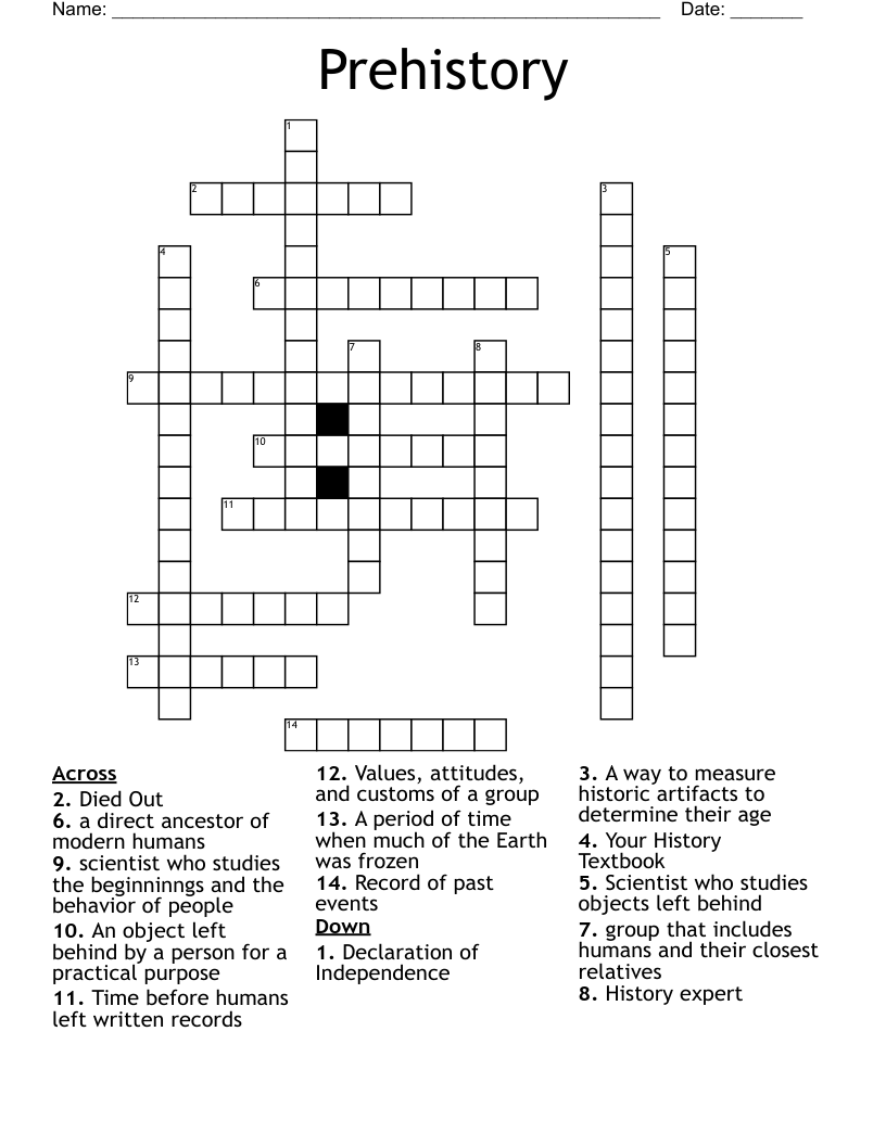 Prehistory Crossword