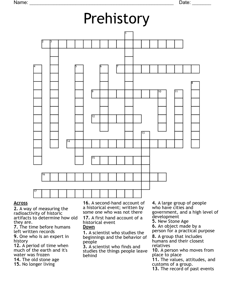 Prehistory Crossword