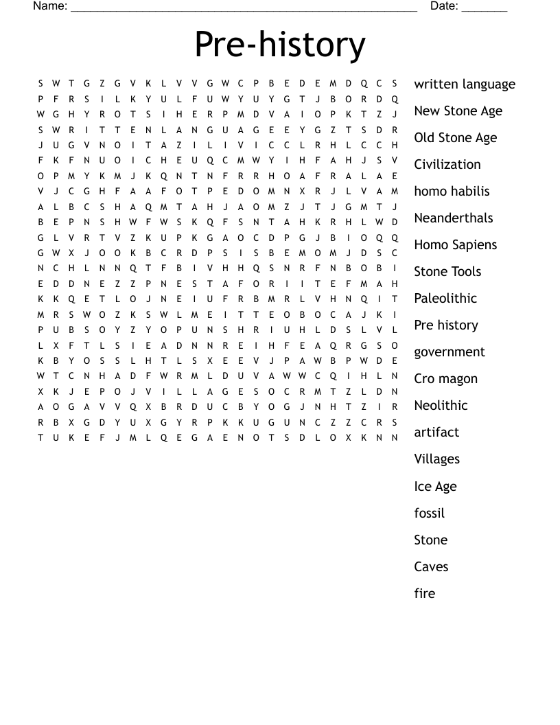 Pre-history  Word Search